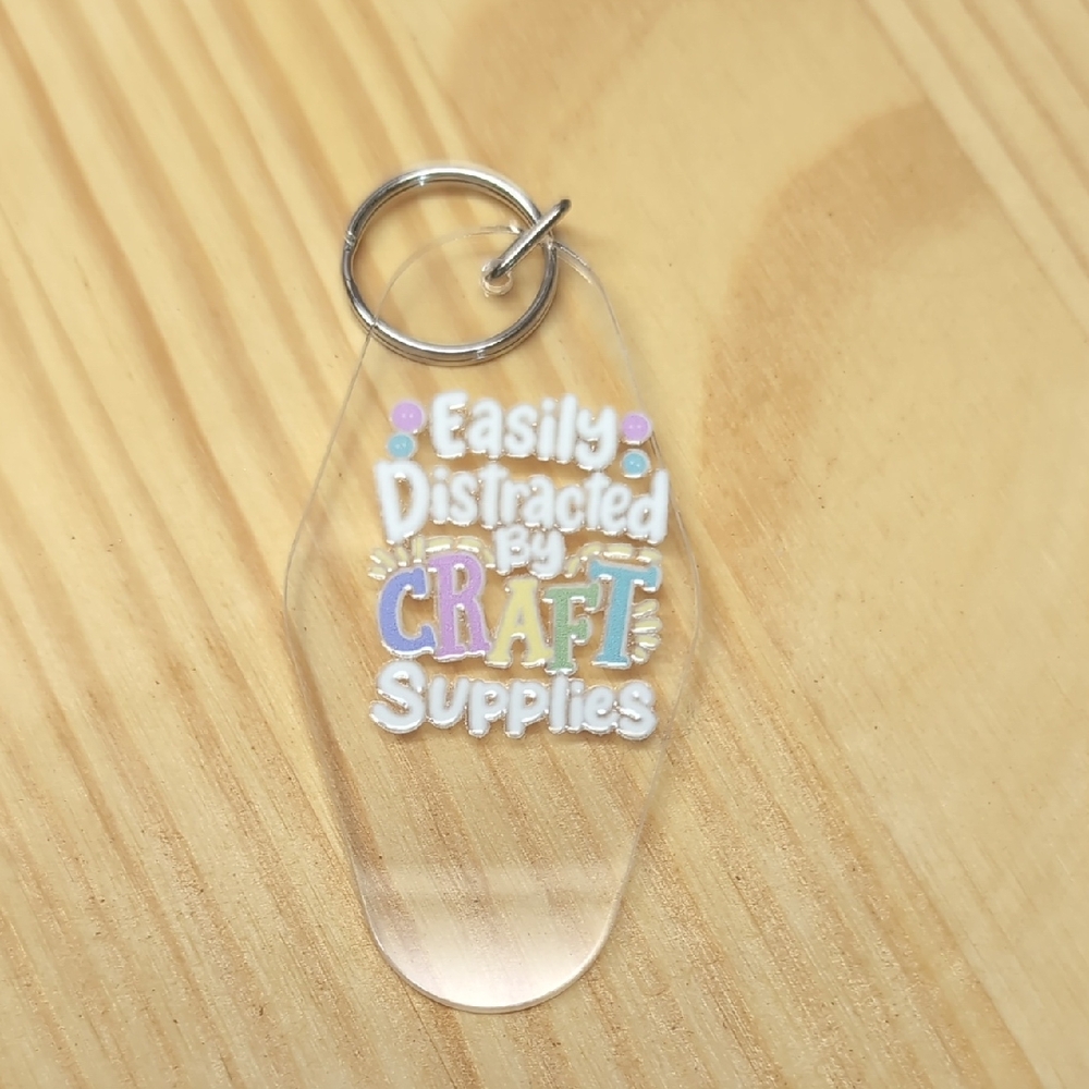 Easily Distracted By Craft Supplies Clear Key Chain